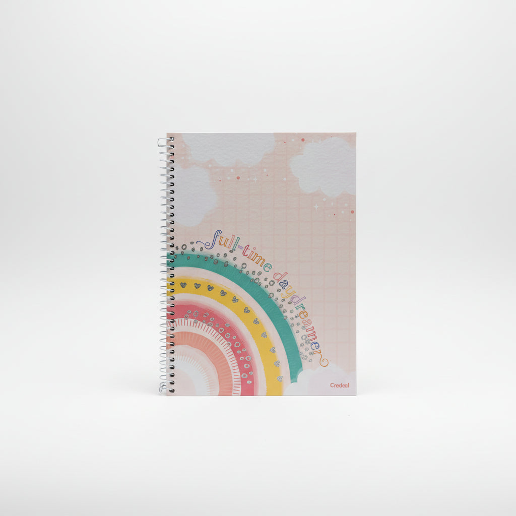 Caderno Arco‑Íris 1 Matéria 80 Folhas Credeal – Capa Dura Espiral Universitário | Design Motivacional Colorido