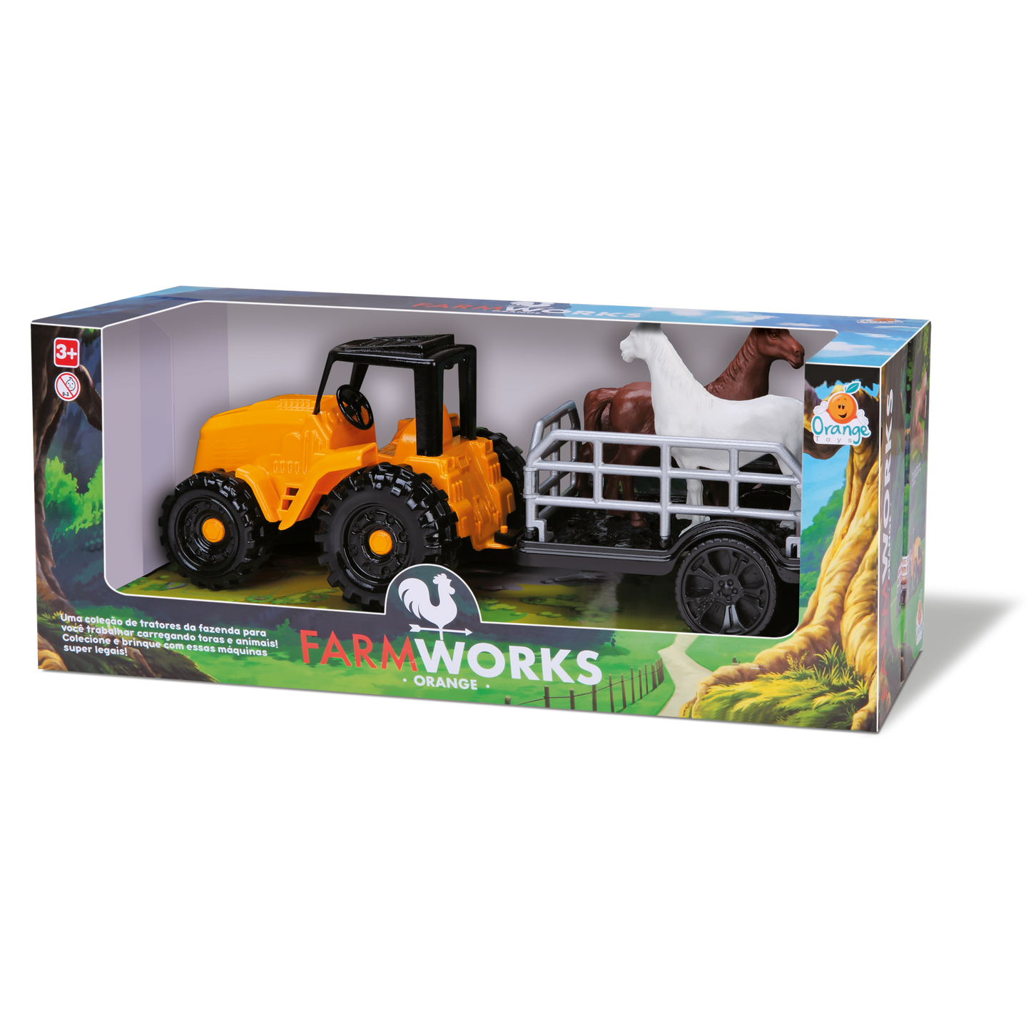 Trator Farm Work Boiadeiro 34 cm – Orange Toys (Carreta com Boi e Cavalo)