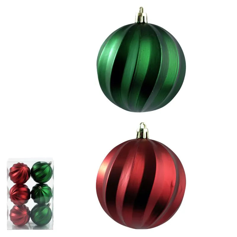 Bola Decorada de Natal Vermelho e Verde FlorArte – Kit 6 unidades (ø 8 cm) em PVC brilhante | Enfeite para Árvore, Guirlanda e Decoração Festiva