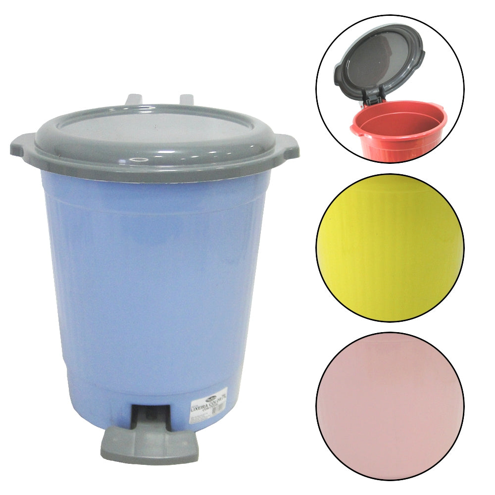 Lixeira Redonda com Pedal 7 Litros Colorida | PlasMotta