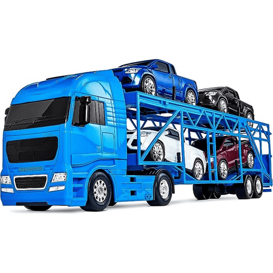Caminhão Cegonheira Petroleum 38cm – Brinquedo Infantil com 4 Pick-Ups – ROMA 1470 – Rampa Deslizante