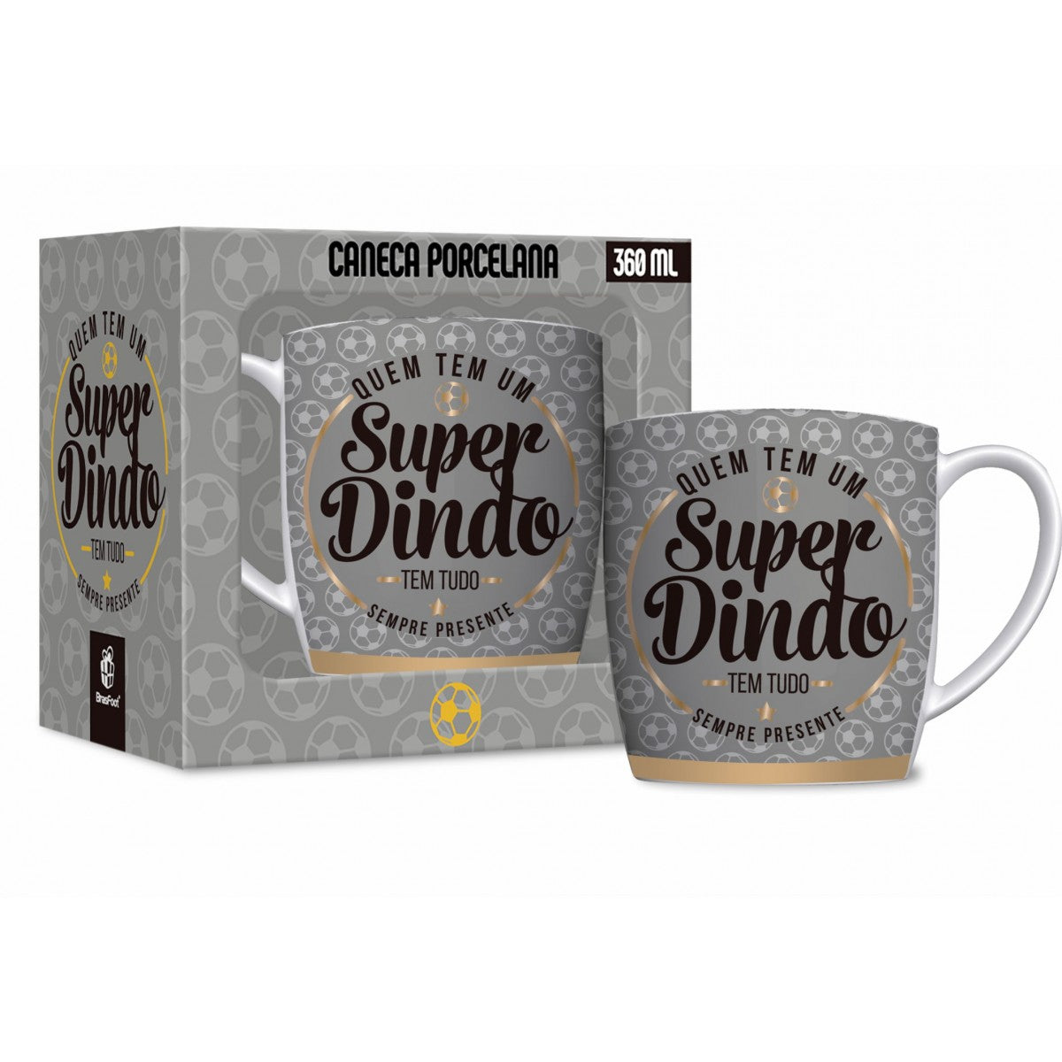 Caneca de Porcelana Urban 300ml Família - Quem tem um Super Dindo, tem Tudo! | Brasfoot
