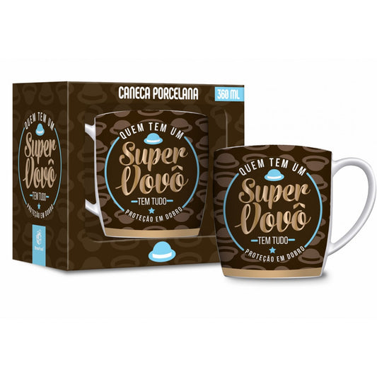 Caneca de Porcelana Urban 300ml Família - Quem tem um Super Vovô, tem Tudo! | Brasfoot
