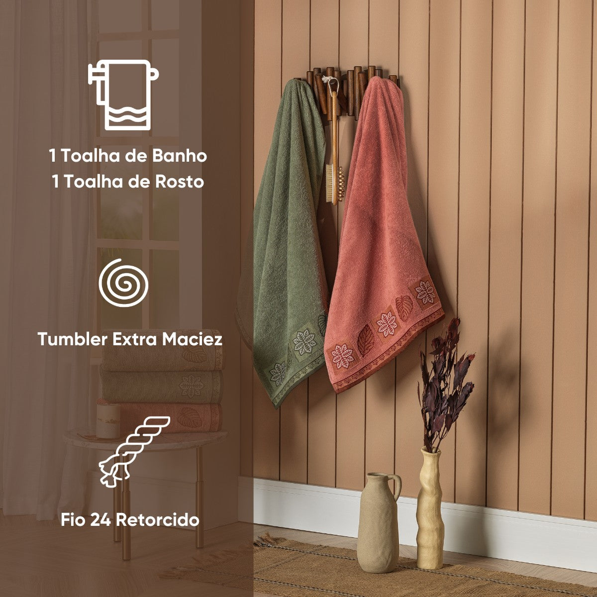 Jogo de Toalhas Folliage 2 Peças – Banho + Rosto 100% Algodão | Appel Home