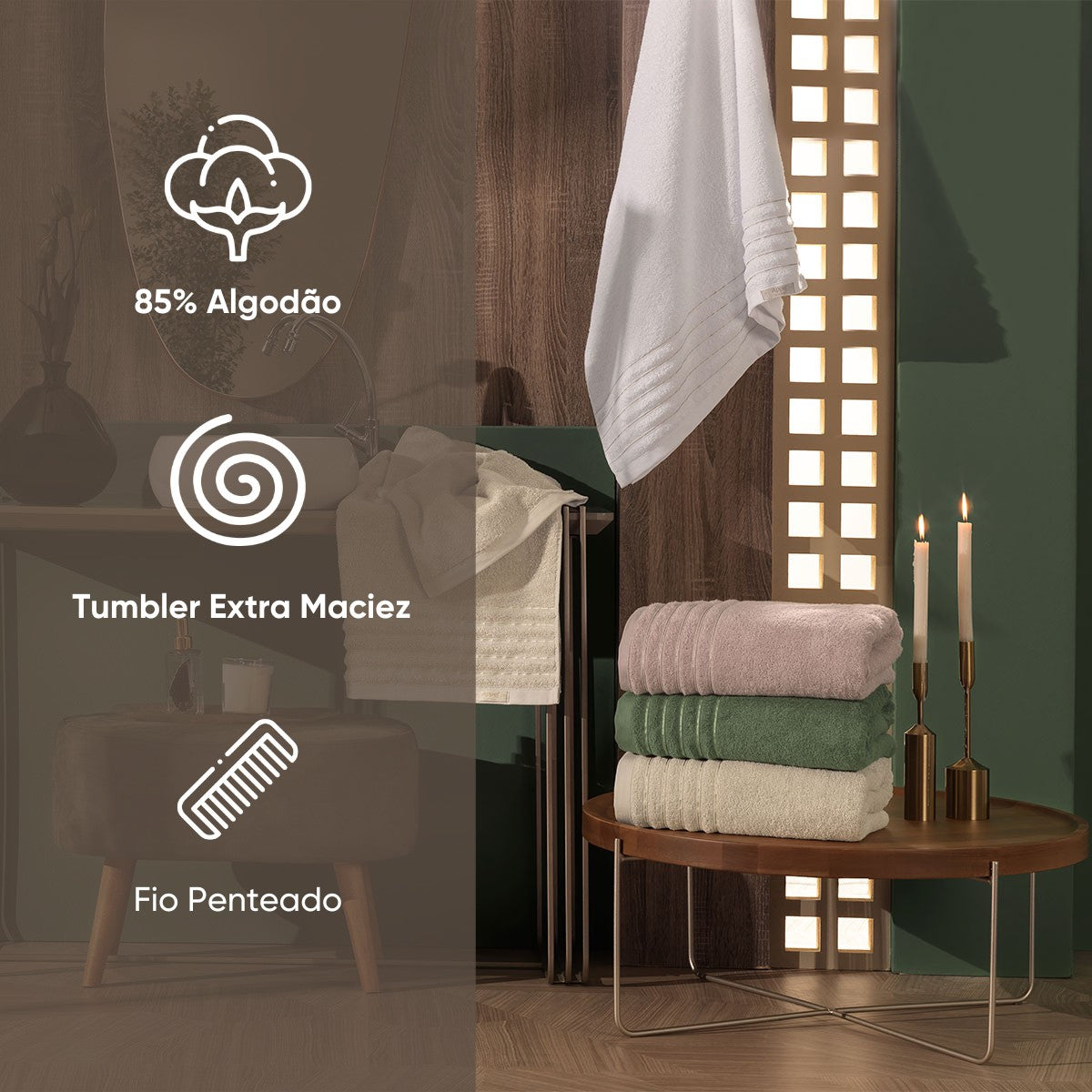 Toalha de Rosto Golden 50×80 cm – Fio Penteado - Verde, Rosa ou Cereal | Appel Home