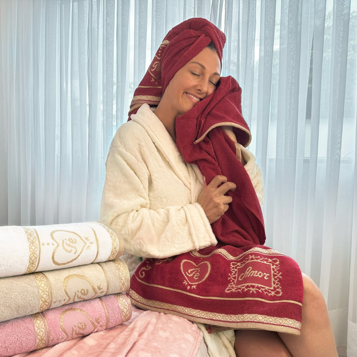 Toalha de Banho Emocione 68×1,35 m Appel – Algodão 400 g/m², Barra Aveludada com Frases