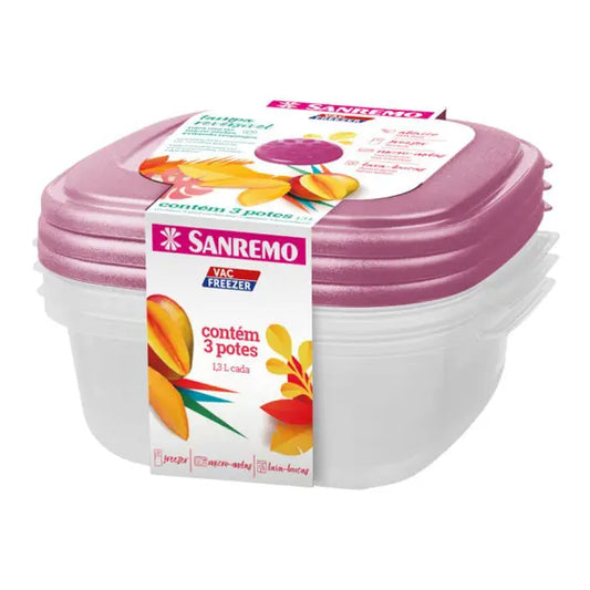 Conjunto 3 Potes Quadrados Plástico Sanremo 1,3L