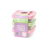 Kit 3 Potes Wave Retangulares 600 ml Verde e Rosa | Plasvale