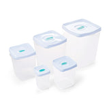 Conjunto de 5 Potes Quadrados Porta Mantimentos Branco |  500 ml - 1,3 Litro - 2,3 Litros - 4,5 Litros - 8 Litros | Plasvale