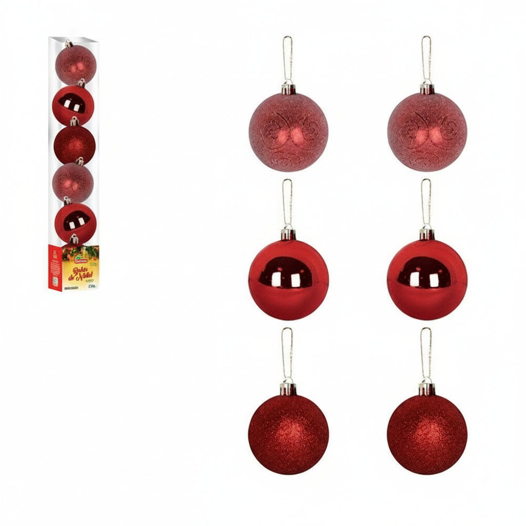 Bola de Natal Vermelha 6 cm (Kit 6 un) Tubo Natalino | Art Christmas