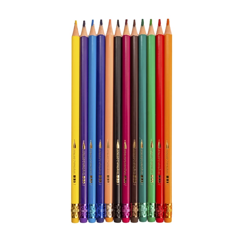 Kit 12 Lápis de Cor Triangular Apagável | Leo&Leo