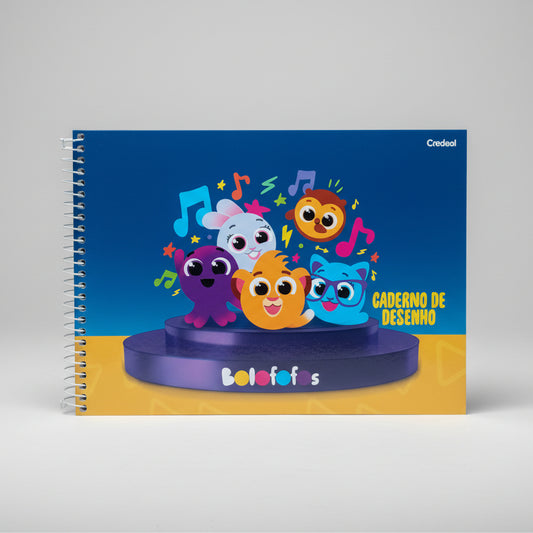 Caderno de Desenho Bolofofos Credeal – Capa Dura, 80 Folhas, Sem Pauta, 275 x 200 mm
