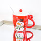 Xícara Cerâmica de Natal com Tampa e Colher – Boneco de Neve 410 ml