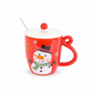 Xícara Cerâmica de Natal com Tampa e Colher – Boneco de Neve 410 ml