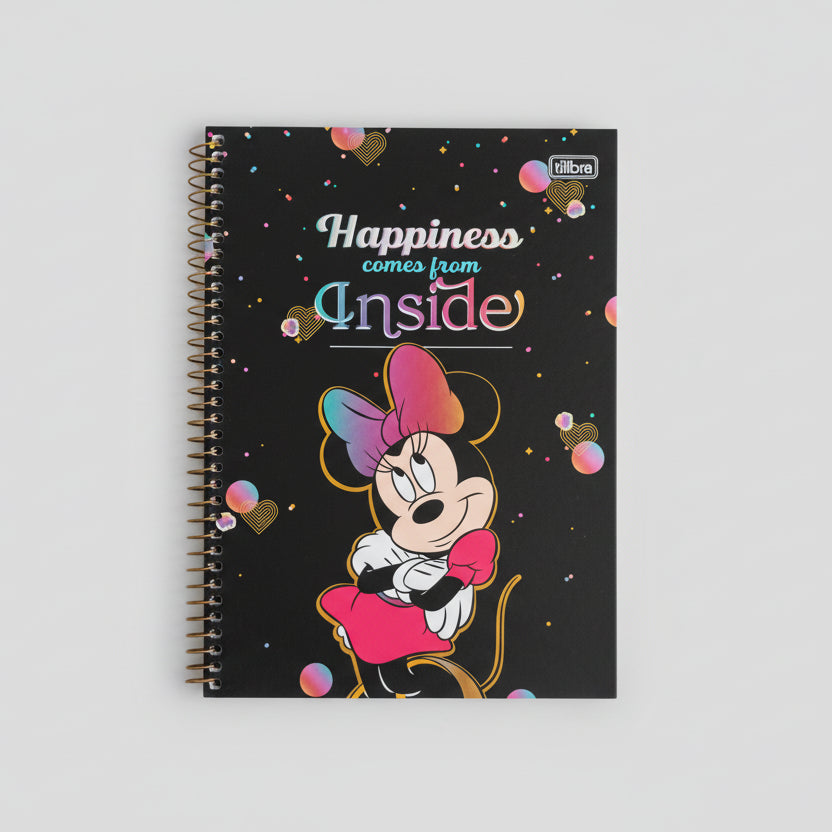 Caderno Universitário Minnie Mouse Tilibra – 1 Matéria, 80 Folhas, Capa Dura Espiral, Adesivos e Bolsa Interna