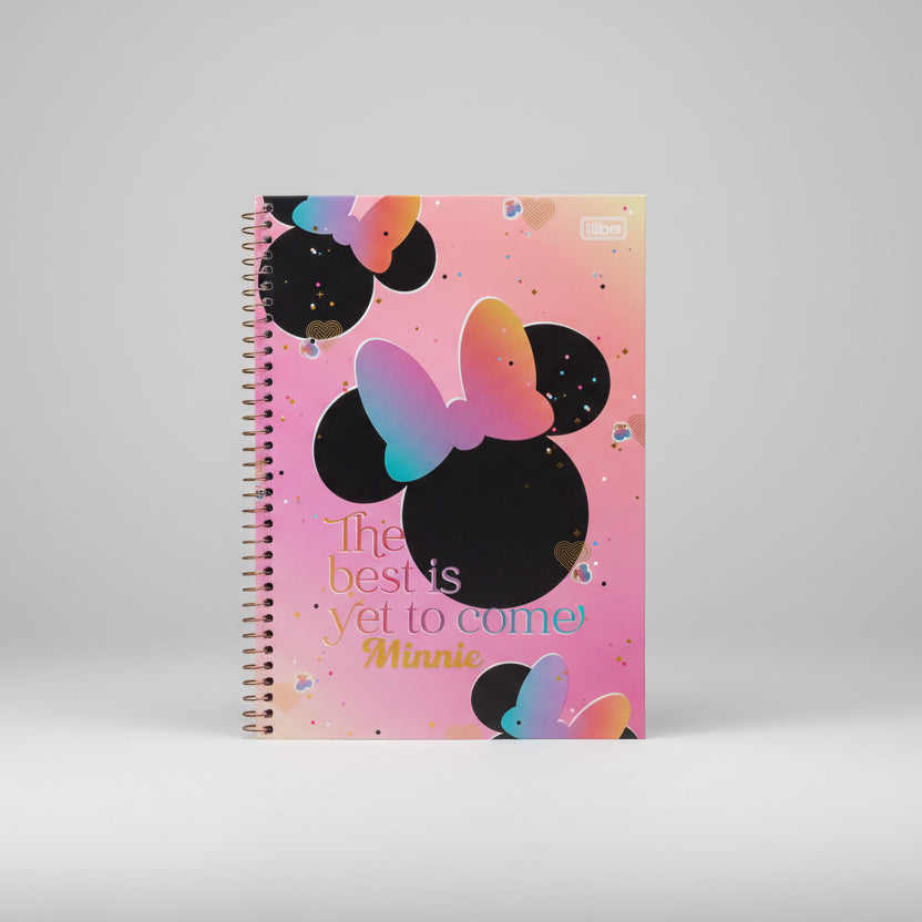 Caderno Universitário Minnie Mouse Tilibra – 1 Matéria, 80 Folhas, Capa Dura Espiral, Adesivos e Bolsa Interna