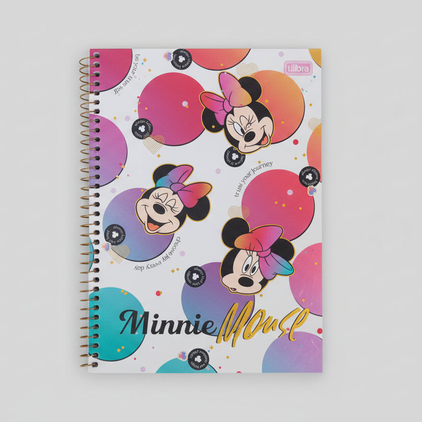 Caderno Universitário Minnie Mouse Tilibra – 1 Matéria, 80 Folhas, Capa Dura Espiral, Adesivos e Bolsa Interna