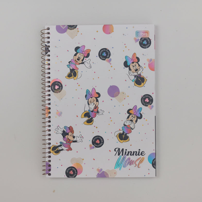 Caderno Universitário Minnie Mouse Tilibra – 1 Matéria, 80 Folhas, Capa Dura Espiral, Adesivos e Bolsa Interna