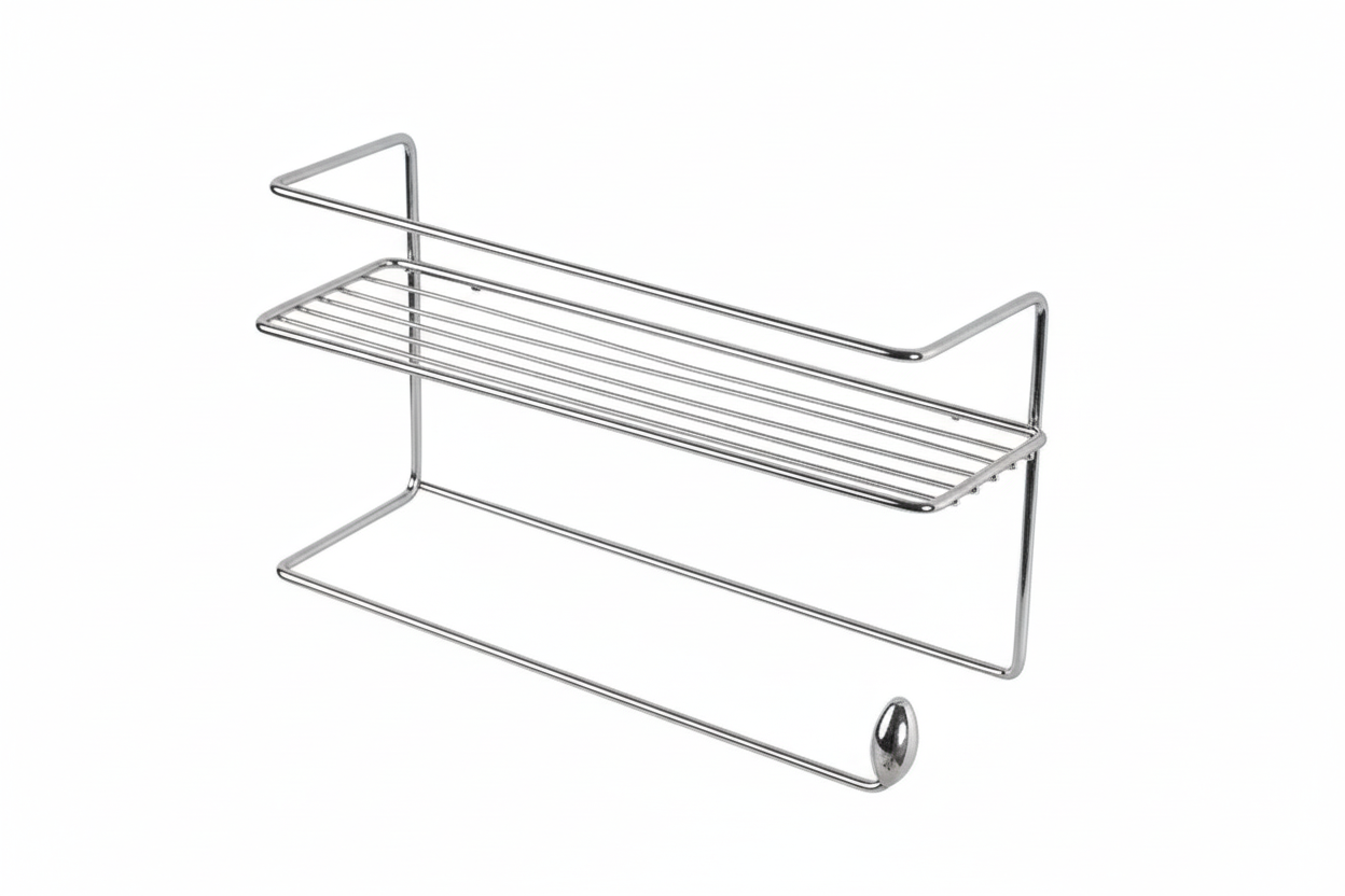 Suporte para Condimentos + Papel Toalha Niquelart 124 – Aço Cromado, Fixação de Parede, 32 × 26 × 17 cm