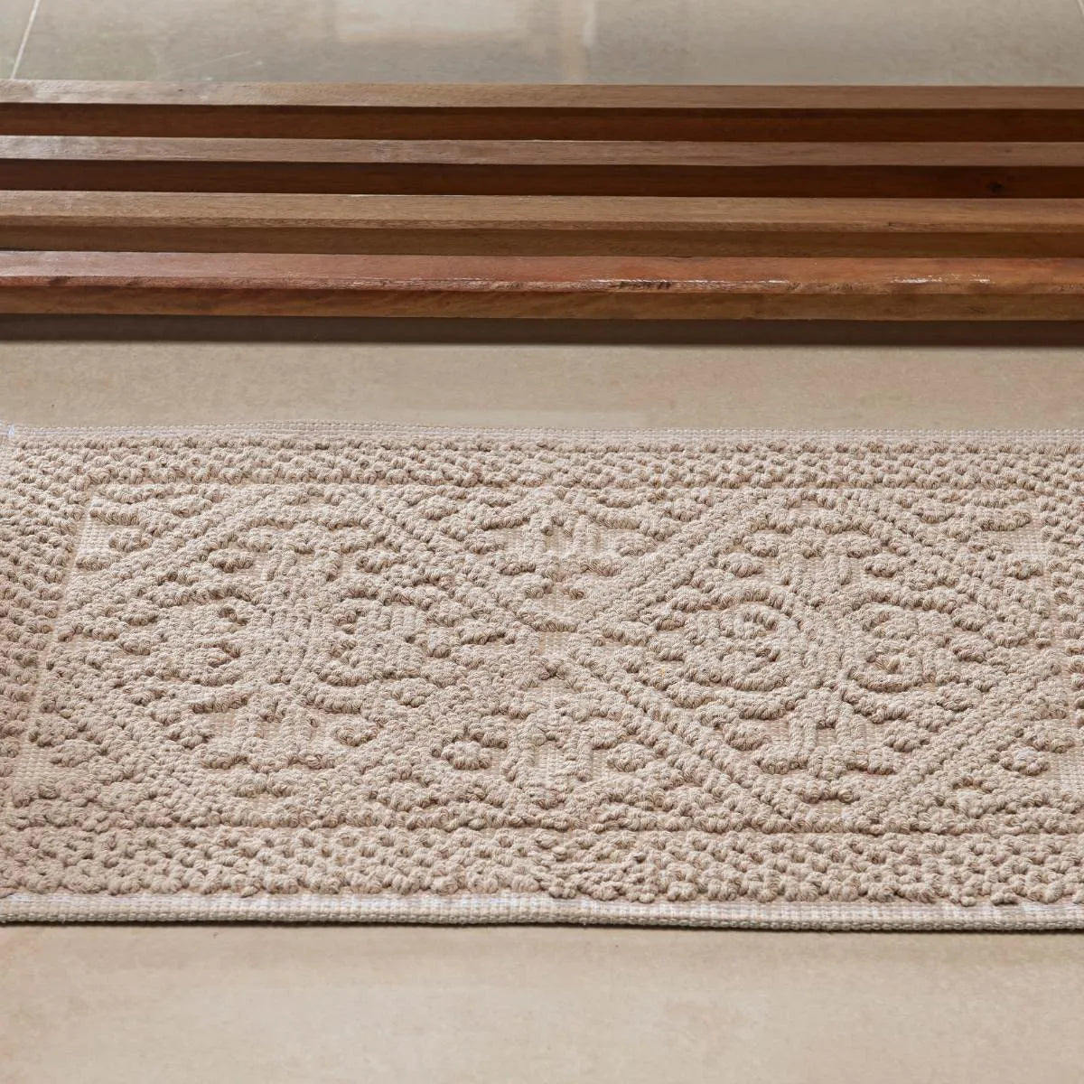 Tapete Vermont Niazitex 40×60 cm – Algodão Polietileno Bege | Relevo Macio