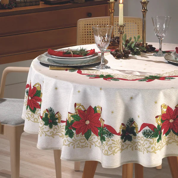 Toalha de Mesa de Natal Redonda 1,60 m Athenas Estampado Natal 105 | Dohler
