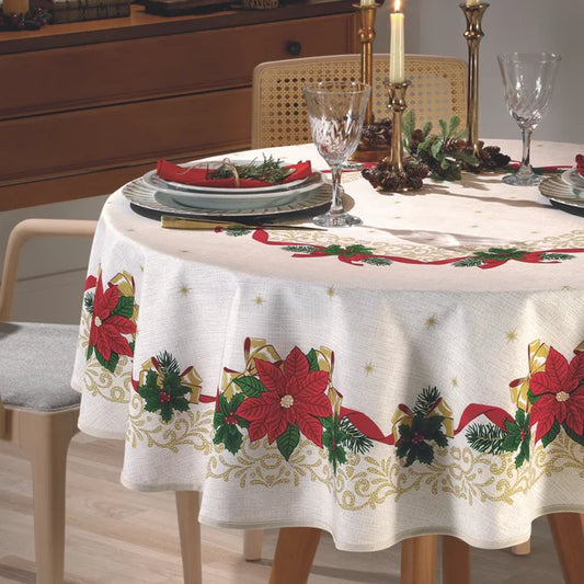 Toalha de Mesa de Natal Redonda 1,60 m Athenas Estampado Natal 105 | Dohler