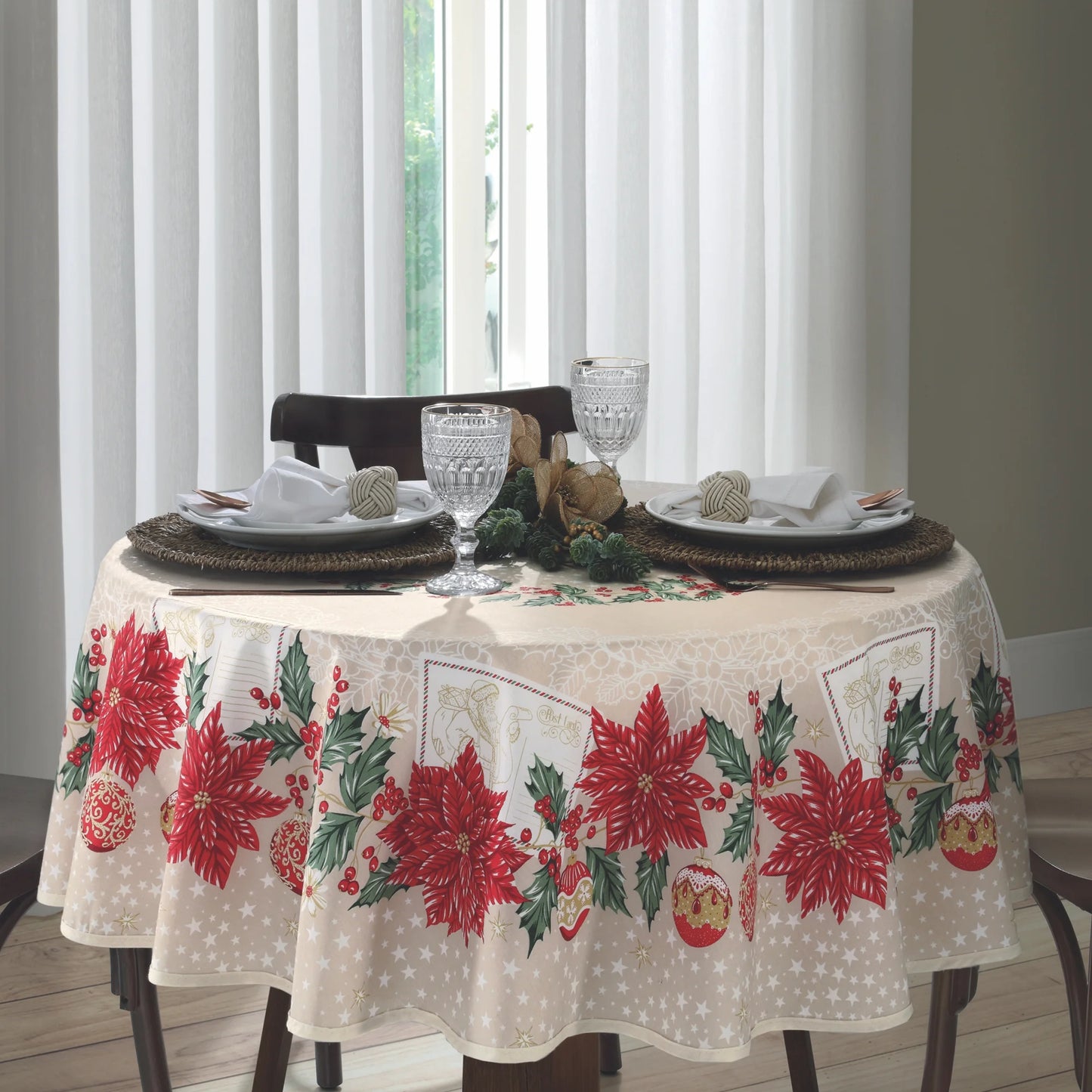 Toalha de Mesa de Natal 4 Lugares Redonda 1,60 m Athenas Estampado Natal 108 | Dohler