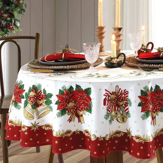 Toalha de Mesa de Natal Redonda 4 Lugares 1,60 m Athenas Estampado Natal 107 | Dohler