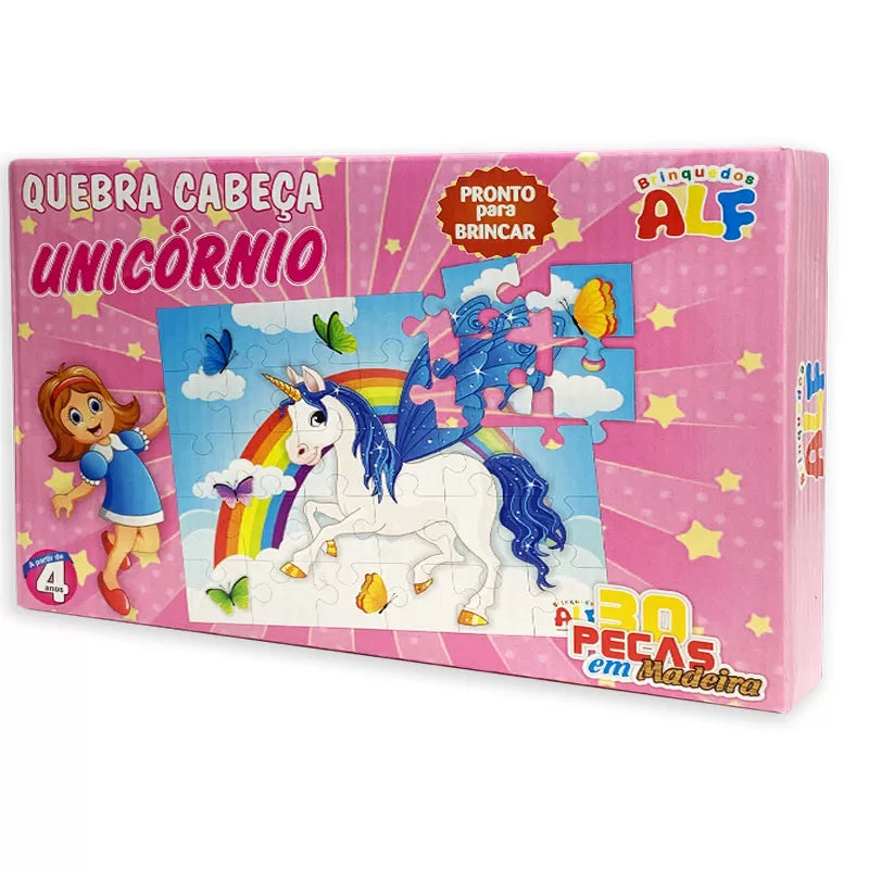 Quebra-Cabeça Unicórnio 30 Peças – Madeira MDF (Brinquedos ALF) | Educativo, para Crianças +3 anos